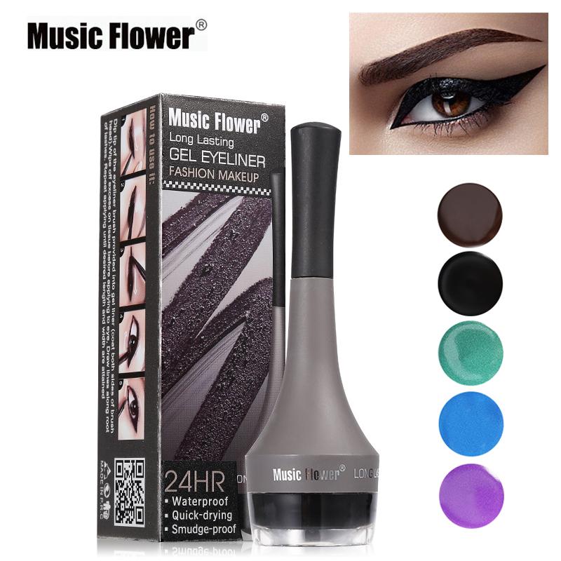 Music Flower 5 colors Waterproof Eyeliner Gel Eye Makeup Eye Liner With Brush 24 Hours Long-lasting Eyelid Black Cosmetic Gel