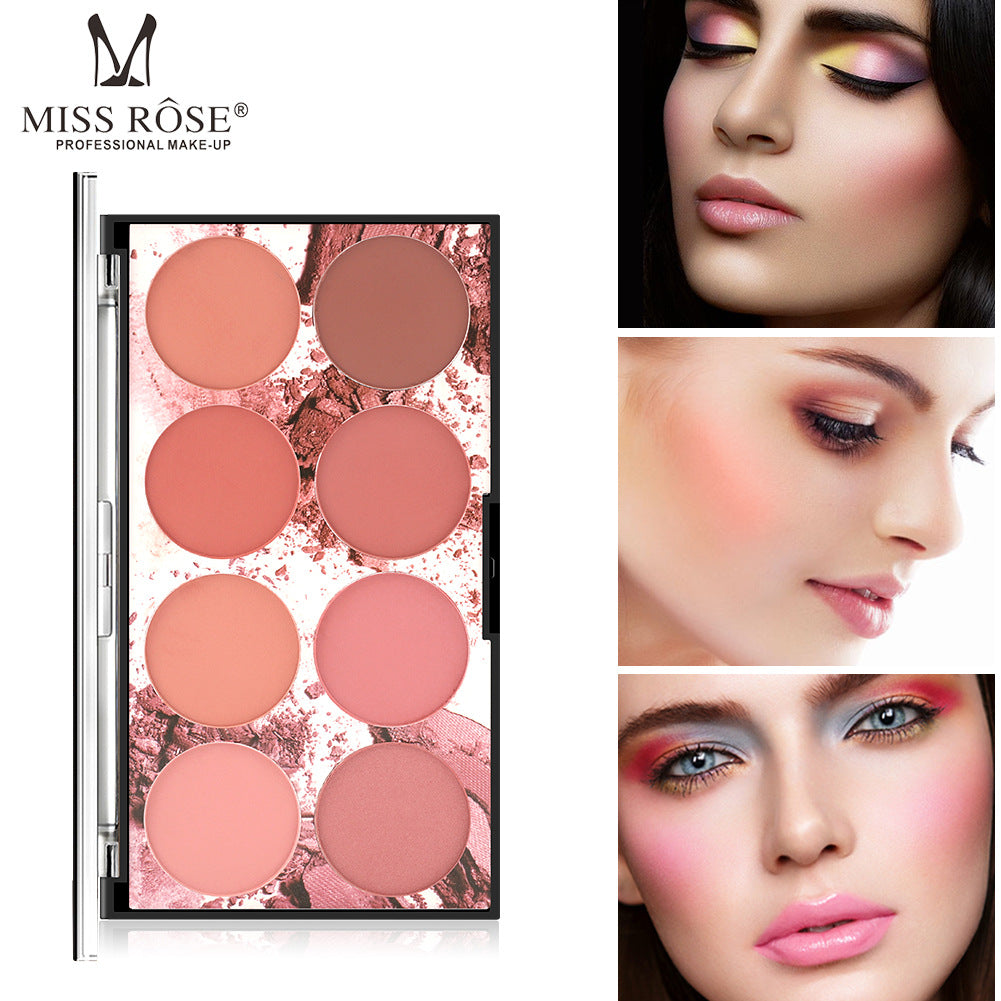 Miss Rose Eight Color Blush Palette Matte Long Lasting Sun Red Natural Skin Tone Nude Makeup Portable Blush Rouge Palette
