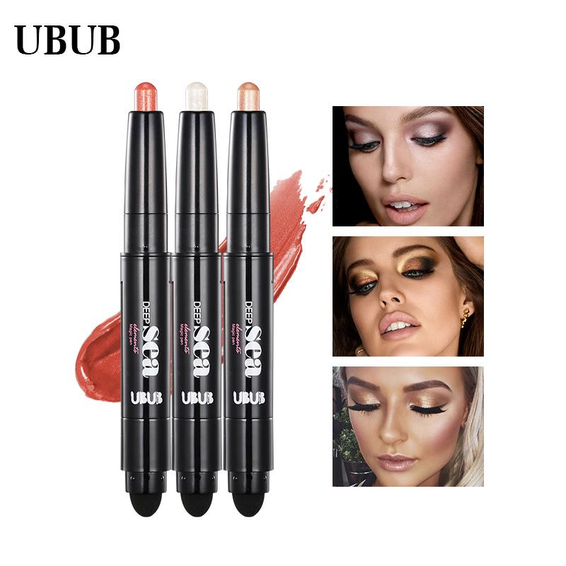 UBUB Eye Pencil Eyeshadow Silkworm Pen Velvet Shimmer Earth Double Color Eye Shadow Cream Glitter Makeup Palette Cosmetics