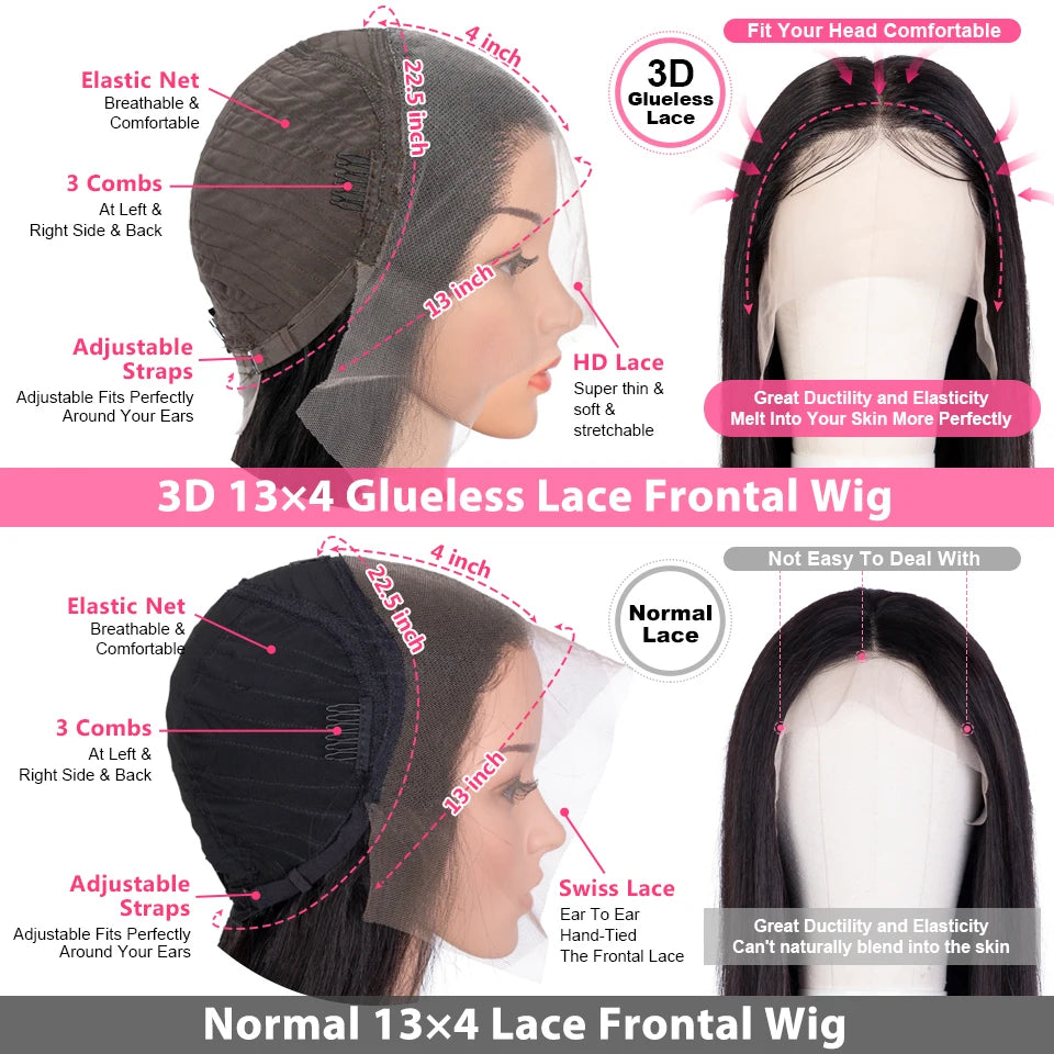 3D Glueless 13X4 Lace Front Bob Wig HD Transparent Lace Frontal Human Hair Wigs Pre Plucked Baby Hair Short T Part Bone Bob Wigs