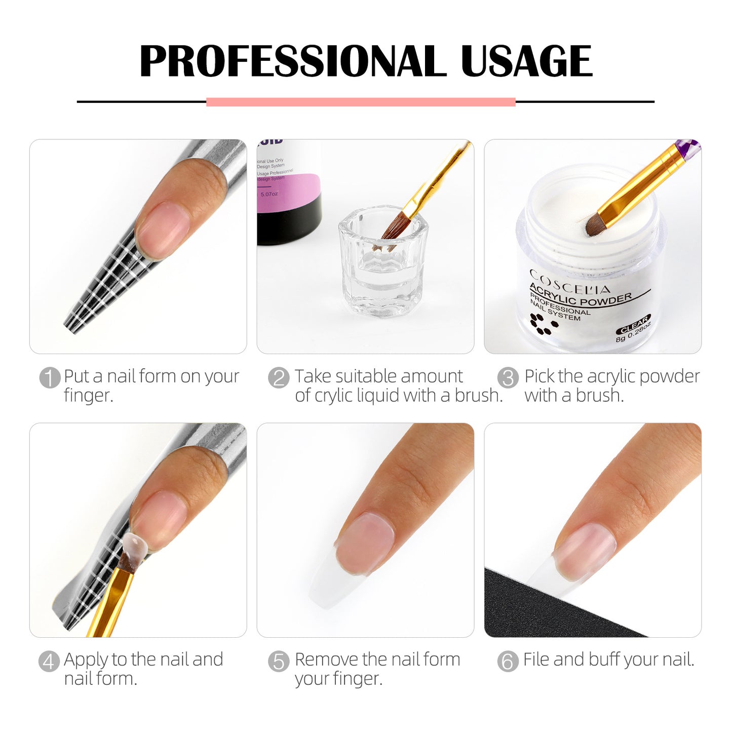 COSCELIA Crystal Powder Nail Extension Nail Tool Set DIY Nail Extension Crystal Powder 150ml Crystal Liquid