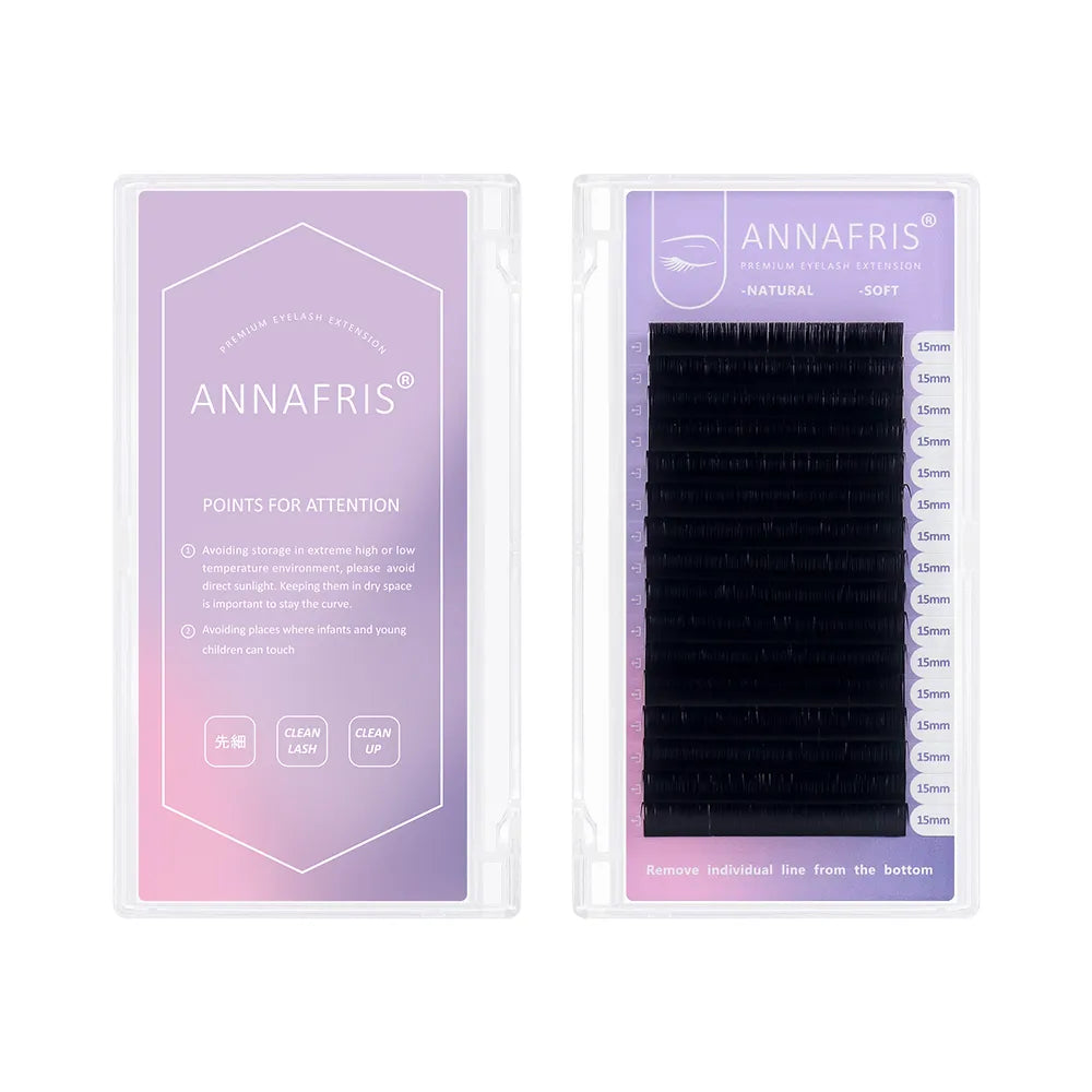 ANNAFRIS Eyelash Extension C D Curl Individual Supplie Volume Faux Mink Lashes Natural Premium Matte Black 16rows/Tray Maquiagem