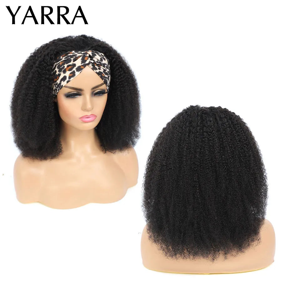 Afro Kinky Curly Human Hair Headband Wig For Black Women 180% Density Glueless Brazilian Remy Full Machine Made Hair YARRA