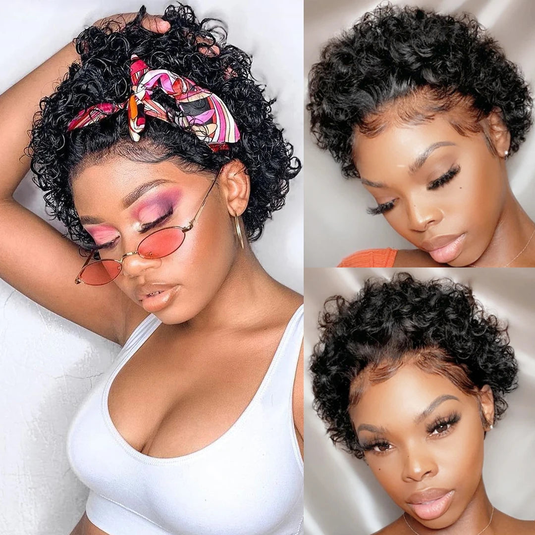 Pixie Cut Wig Short Bob Curly Human Hair Wig 13X4 Transparent Deep Wave Lace Frontal Wig For Women Cheap Human Hair Wig PrePluck