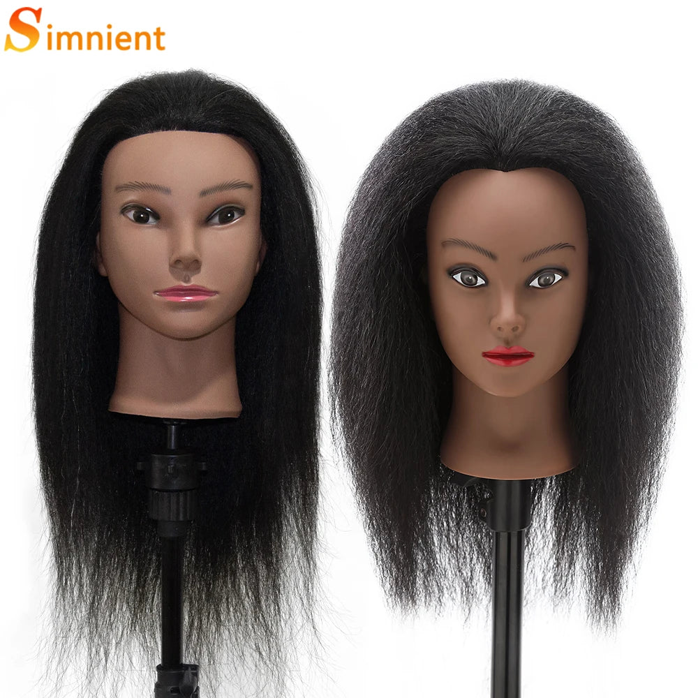 Afro Mannequin Heads With 100% Human Hair With Adjustable Tripod Hairdressing Dolls Training Head For Practice Styling Braiding