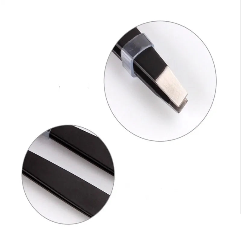 Black Eyebrow Tweezers Stainless Steel Slant Tip Hair Removal Makeup Tool Kit Eyelashes Extension  Double Eyelid  Application