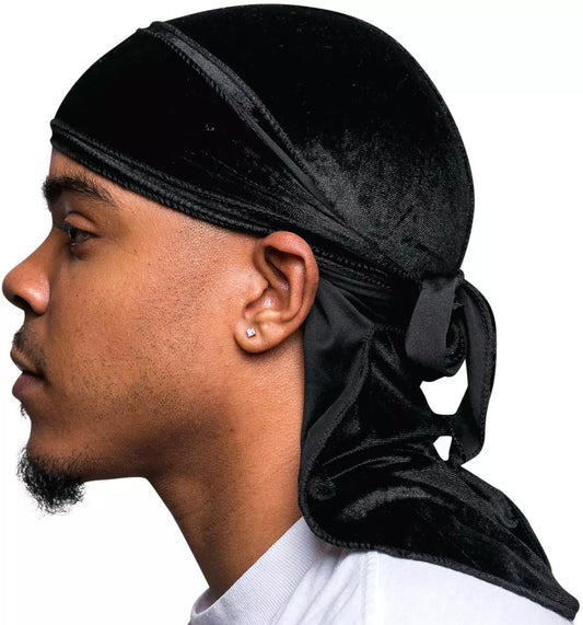 Superior Velvet Fabric Durag Hair Accessories Bonnet Satin Multiple Colors Turban Cap Headwear Hats Long Straps Beanie For Adult