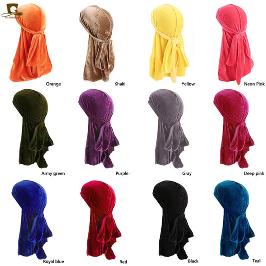 Unisex Men Women Breathable Bandana Hat velvet Durag  do doo du rag long tail headwrap chemo cap