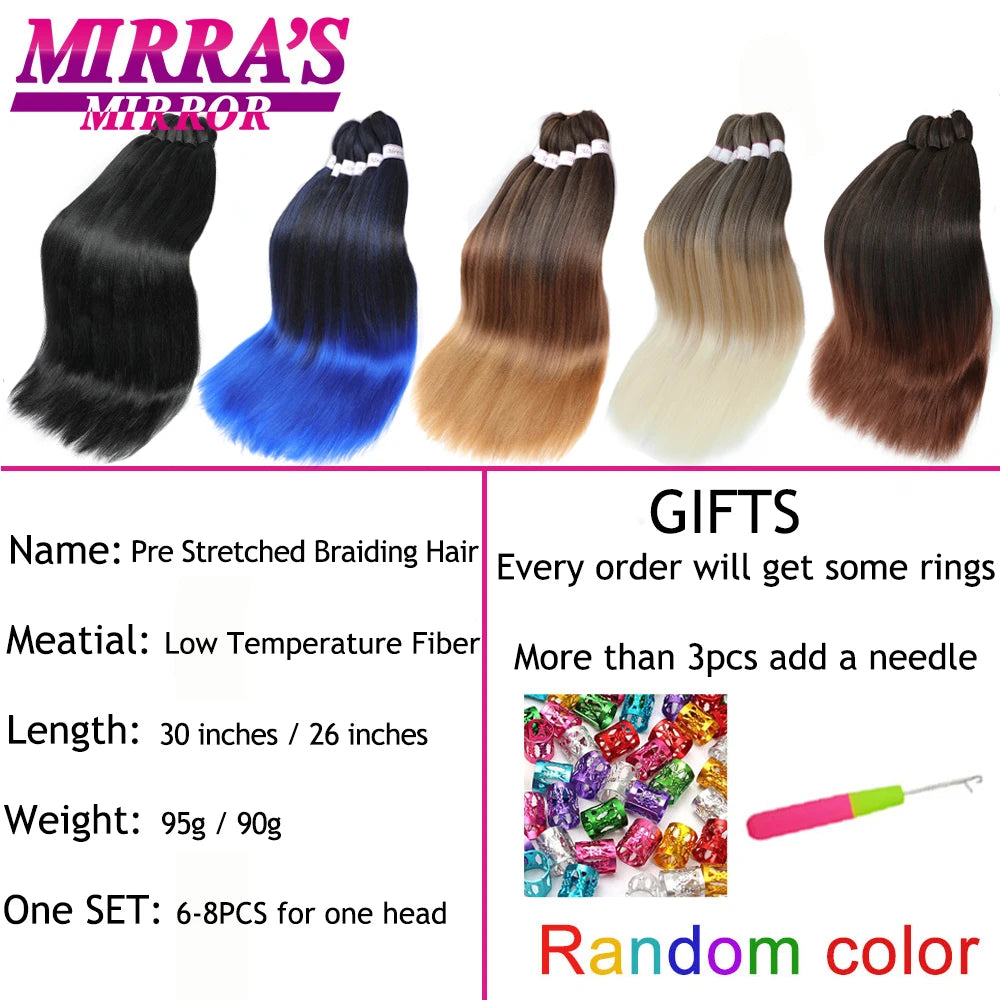 30inch Jumbo Braids Hair Extensions Braiding Hair Pre Stretched Ombre Synthetic Braid YAKI Texture 1/2/4/6/8 Pcs Mirra's Mirror