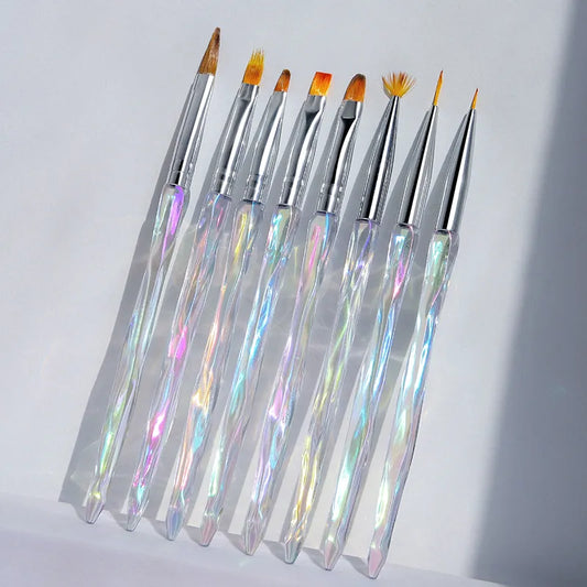 Misscheering 8pcs/set Aurora Acrylic Nail Art Painting Pens for Nail Design Soft Slender Brush Gradient Gel Drawing DIY Brush