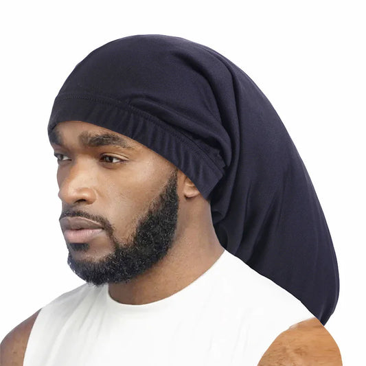 New Men Braids Dreadlocks Night Sleep Cap Long Tail Bonnet Cap Wide Elastic Band Chemo Cancer Hat Unisex Solid Color Head Wrap