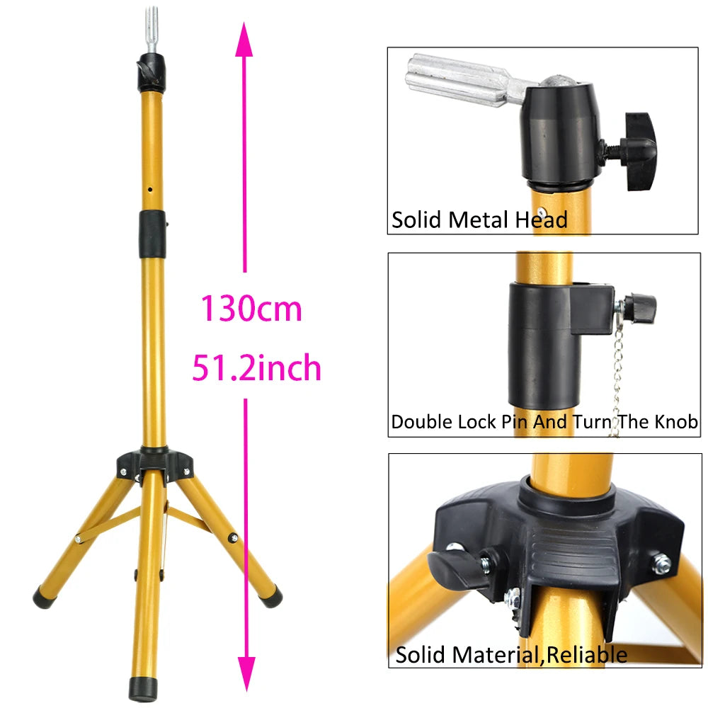 130cm Wig Stand Tripod Hairdressing Training Mannequin Head Tripod Holder For Hairdressers Salon Display Styling Tripod For Wigs