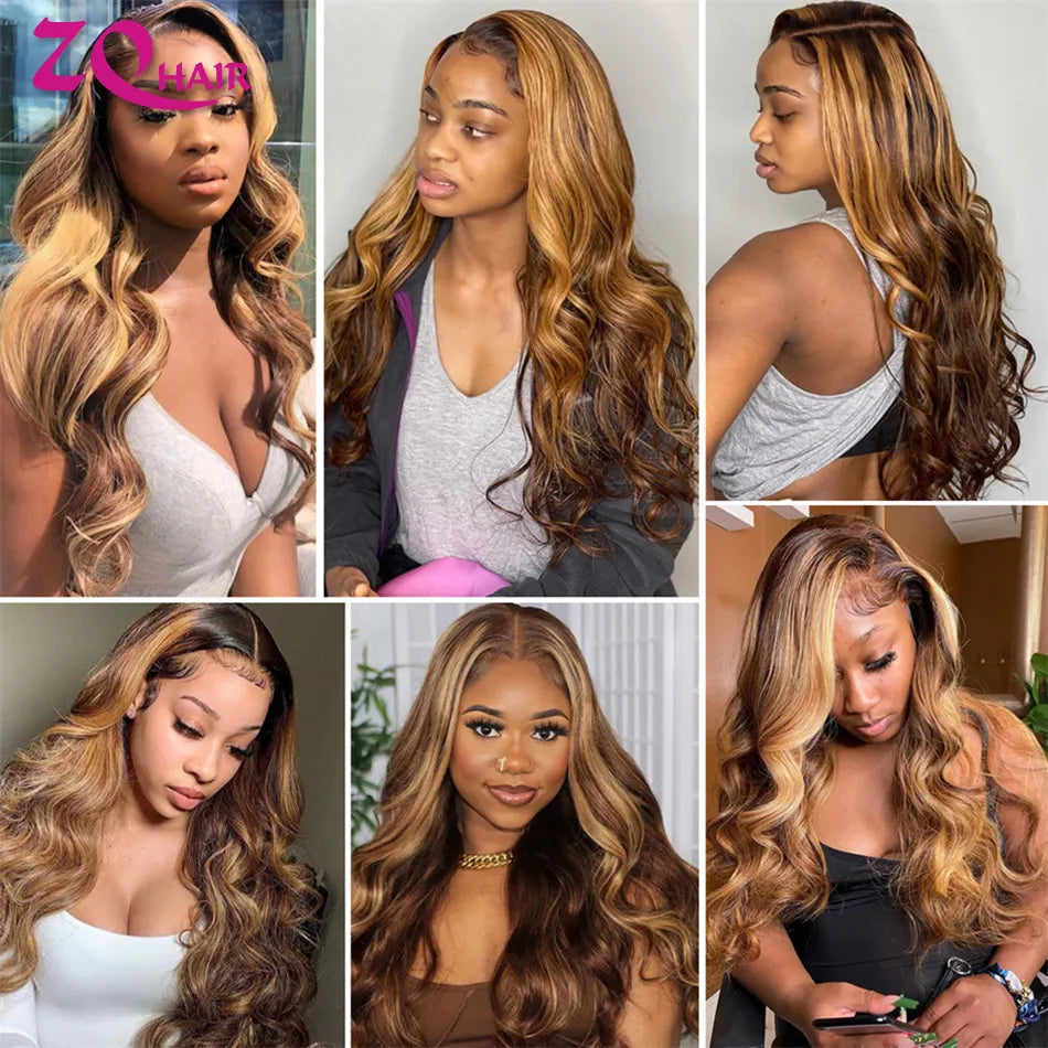 Highlight Wig Human Hair Body Wave 13x6 HD Lace Frontal Wigs For Women 200% Glueless 4x4 13x4 HD Full Lace Front Human Hair Wigs