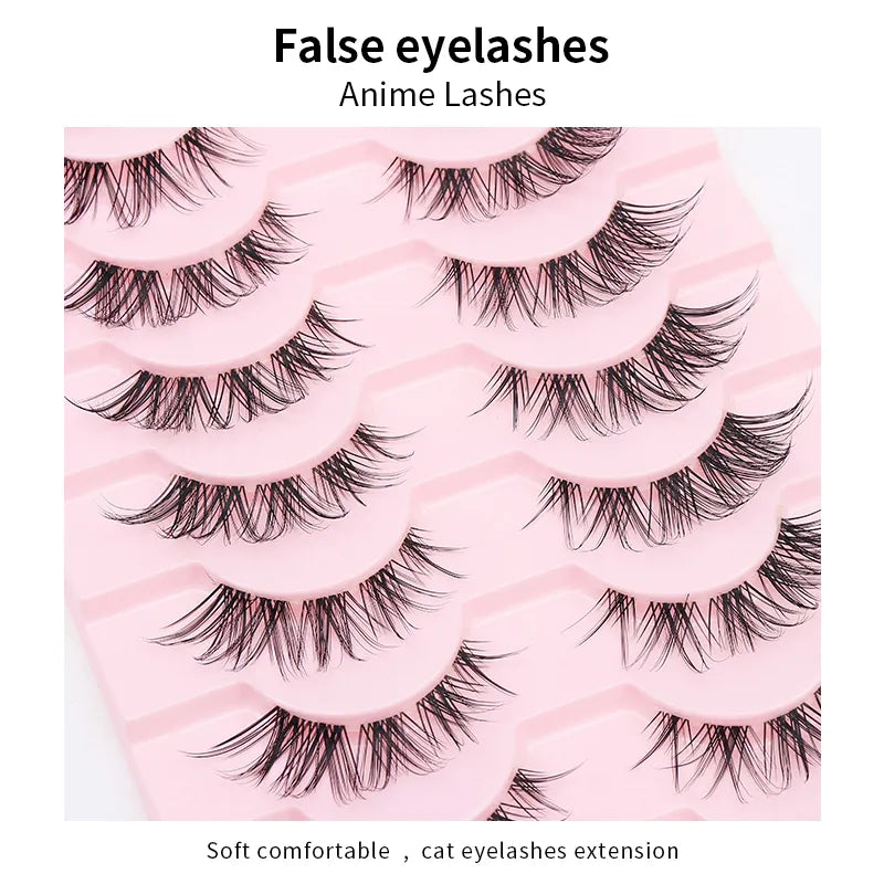 DINGSEN Cat Eye Lashes 10pairs False Eyelashes Natural Eyelashes Anime Winged Clear Band Lashes Fake Eyelash Manga Lashes Makeup