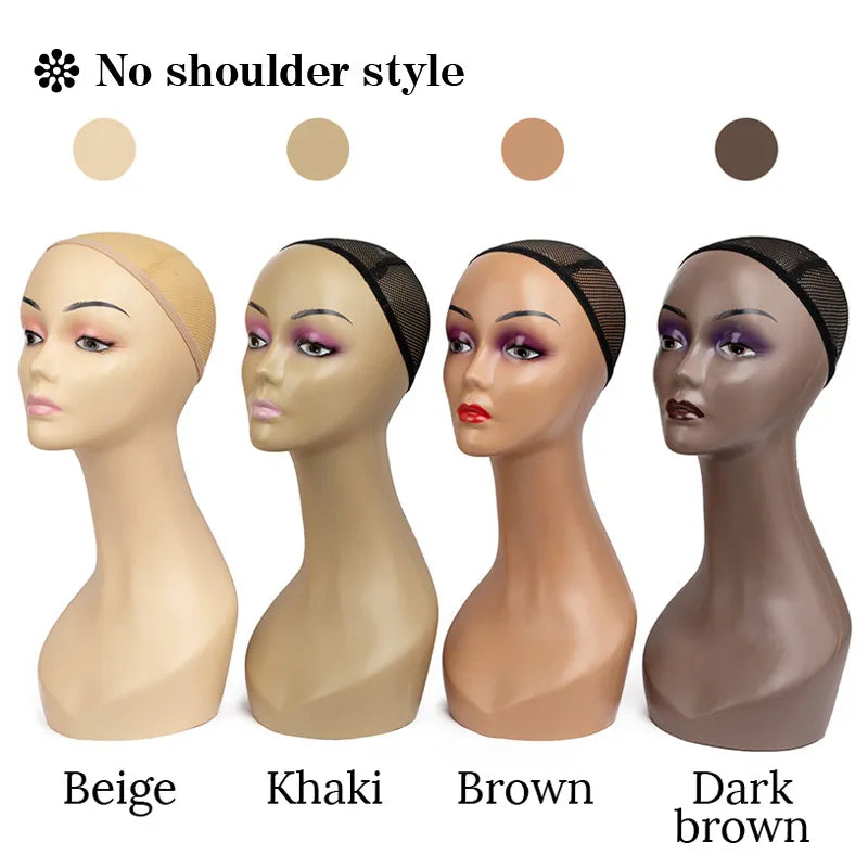 Plussign Pvc Mannequin Head For Wigs Display Female Half Body Model Manniquin Heads With Long Neck Hair Hat Display Manikin Head