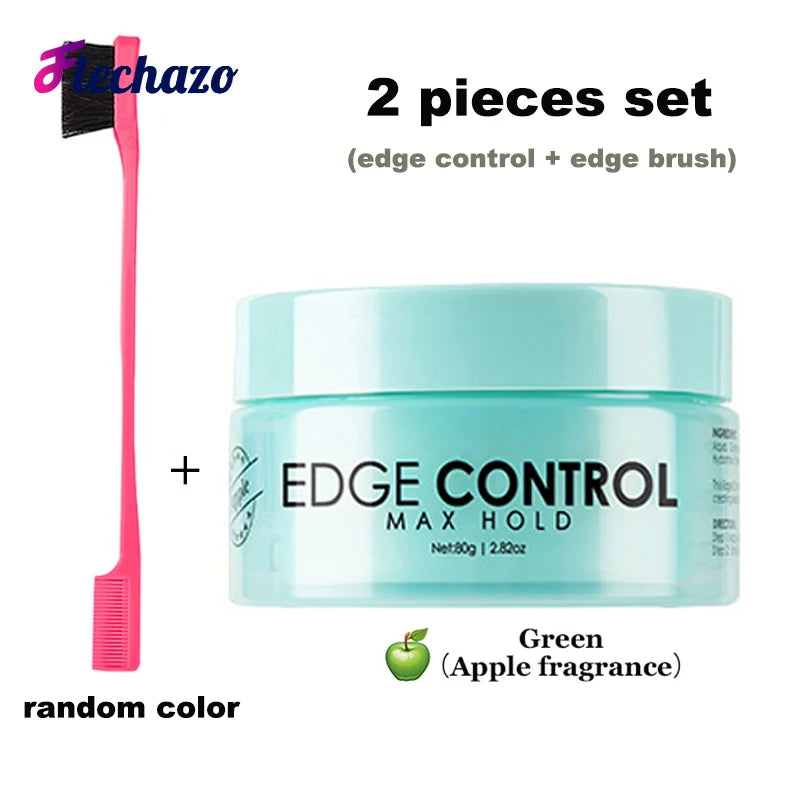 Water Based Edge Control Strong Hold No White Residue Lay Down Baby Hair Oil Wax Cream Edges Control Gel with Brush for 4C Hair