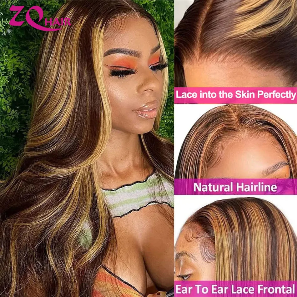 Highlight Wig Human Hair Body Wave 13x6 HD Lace Frontal Wigs For Women 200% Glueless 4x4 13x4 HD Full Lace Front Human Hair Wigs