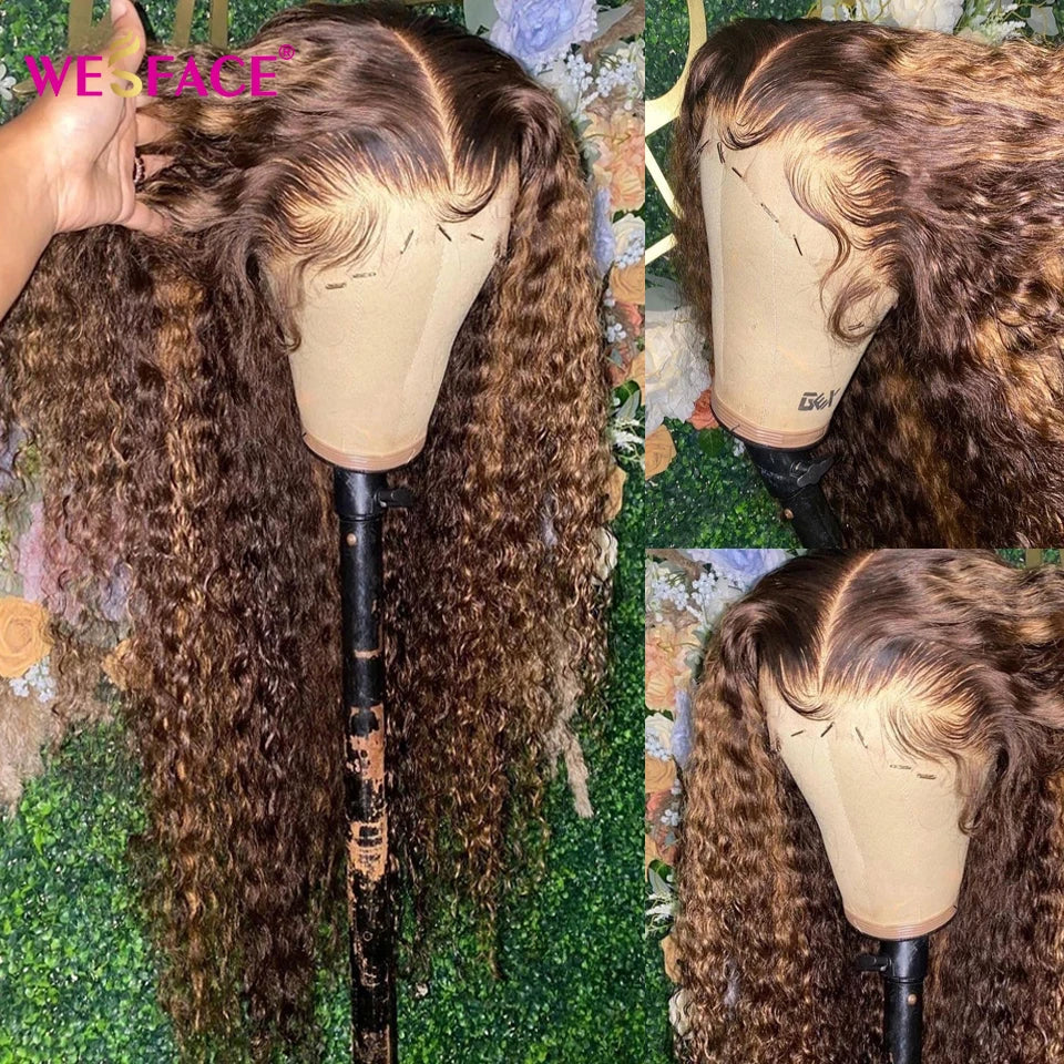 Highlight Curly Lace Front Human Hair Wig Ombre Honey Blond HD Lace Frontal Wigs Pre Cut Glueless Wig Human Hair Ready To Wear