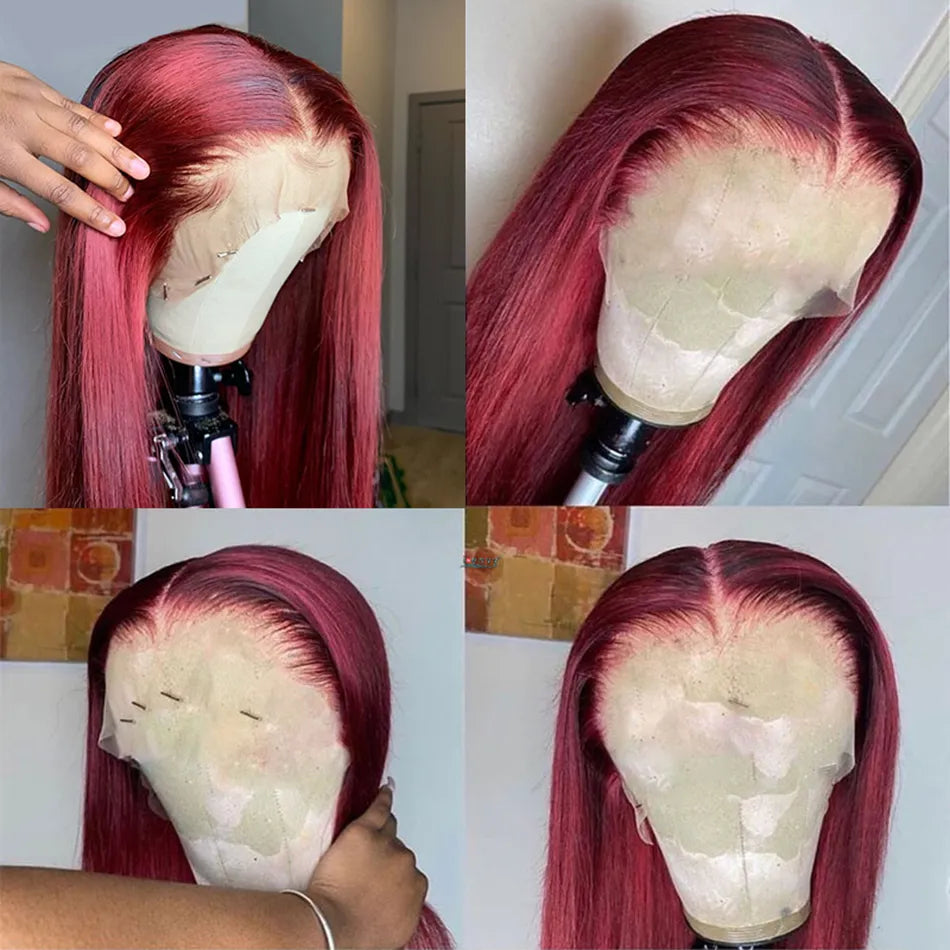 Peruvian Straight Hair Lace Front Wig Human Hair Wigs 99J Burgundy Pre-Plucked 13x4 Colored Lace Front Human Hair Wigs for Women