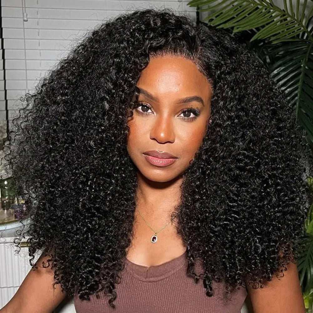 300% Density Kinky Curly Human Hair Wig For Women Raw Indian Hair 13X4 Hd Transparent Lace Frontal Wig 12-30 Inch Natural Color