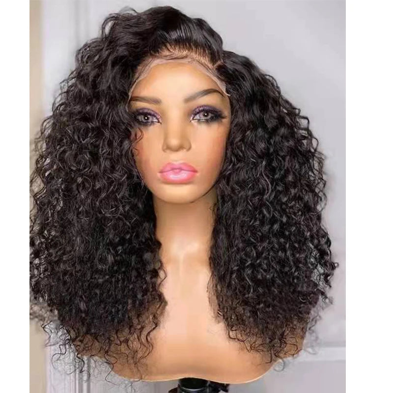 26inch Black 180%Density Preplucked Long Kinky Curly Lace Front Wigs For Women With Baby Hair Daily Wear Glueless Wigs
