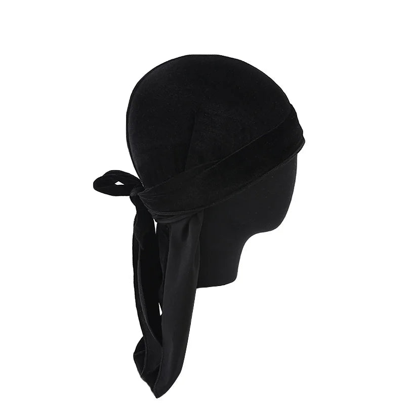 New Unisex Velvet Durags Bandana Turban Hat Men Women Breathable Warm Long Tail Doo Rag Durags Pirate Hat Hip Hop Headband