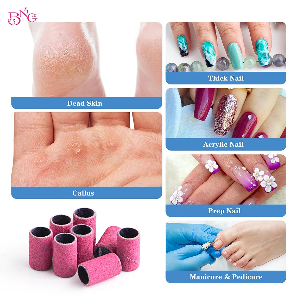 50Pcs/box Nail Sanding Bands with Metal Shaft Set Nail Drill Bits For Nail Polish Gel Dead Skin Callus Remove Sand Bands Cutter