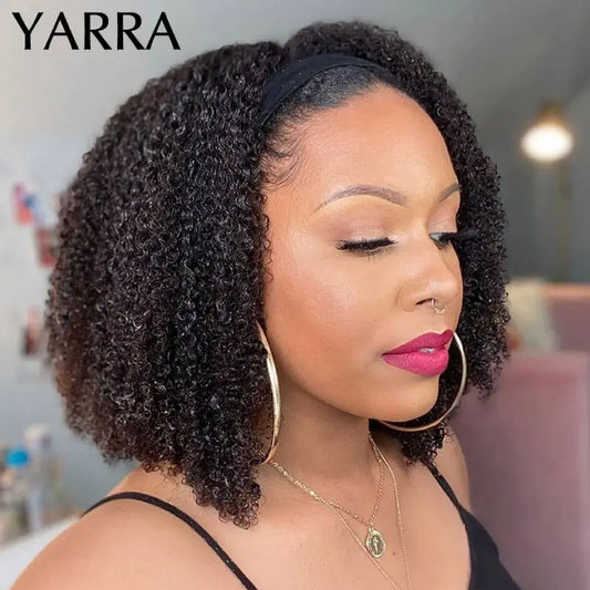 Afro Kinky Curly Human Hair Headband Wig For Black Women 180% Density Glueless Brazilian Remy Full Machine Made Hair YARRA