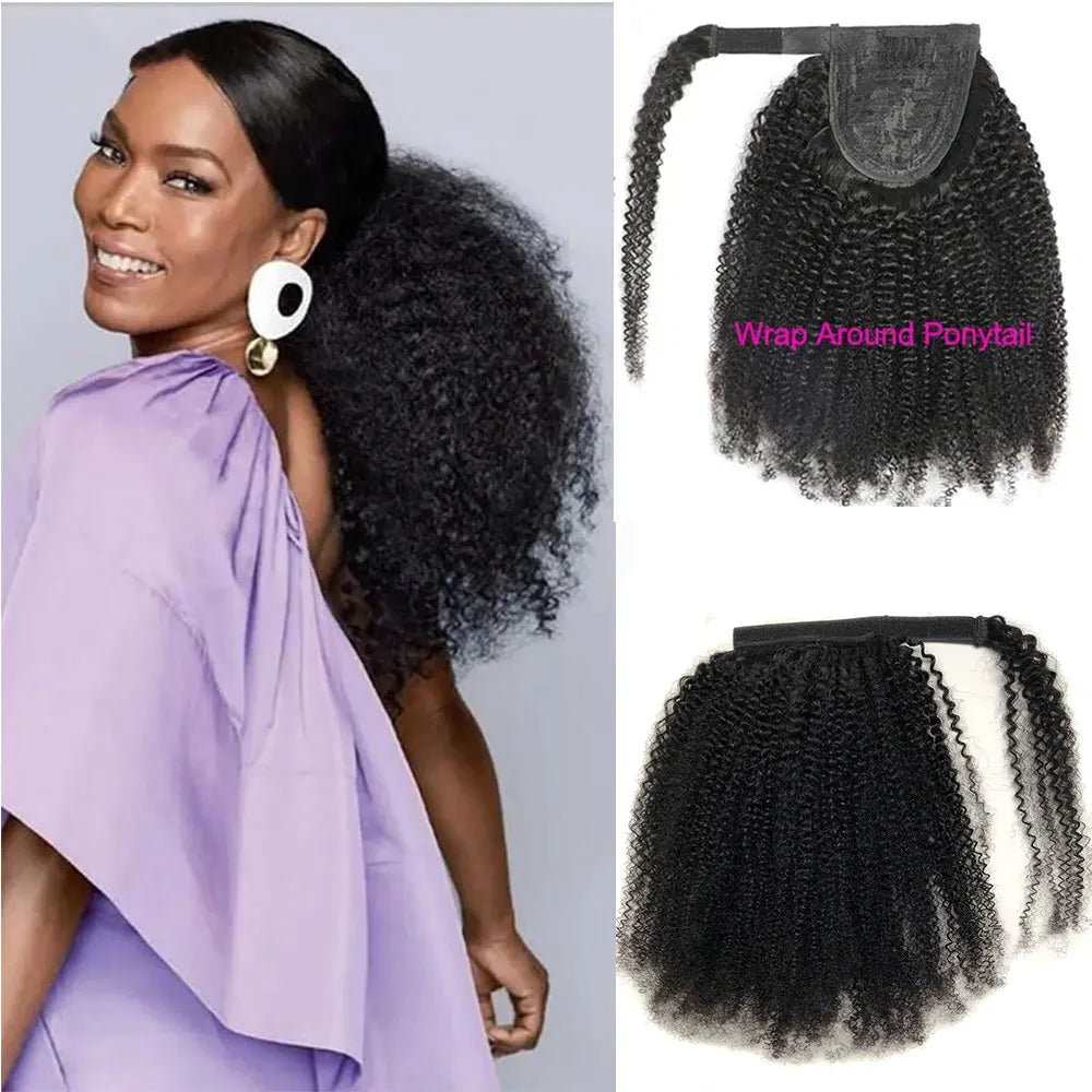 Afro Kinky Curly Ponytail Human Hair Extensions for Black Women Wrap Around 3C 4A Curly Human Hair Ponytail Extension HairPieces