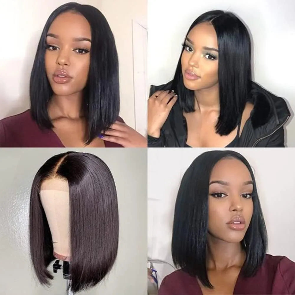 Sun-Ray T Part Lace Front Wig 13*4 Lace Front Human Hair Wigs For Women  Closure Wigs 180 Density Short Straight Bob Wigs