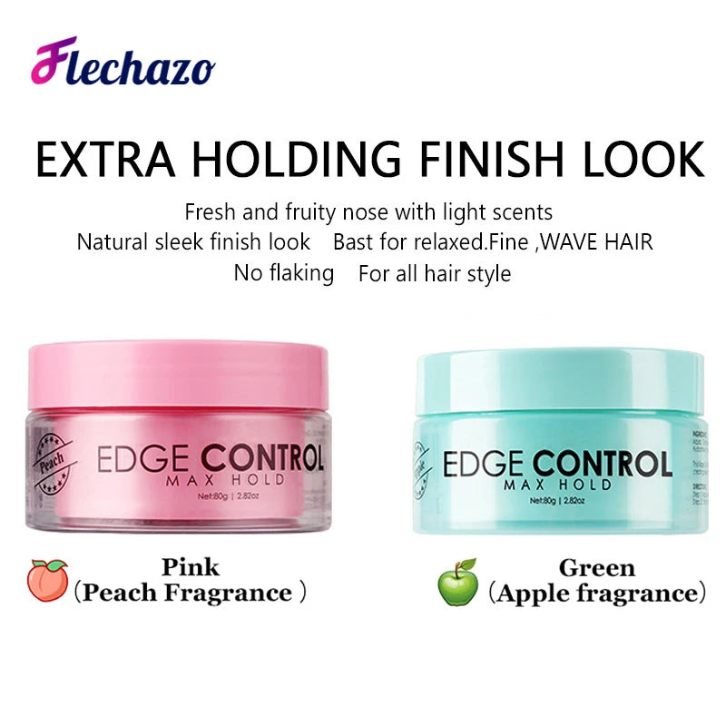 Water Based Edge Control Strong Hold No White Residue Lay Down Baby Hair Oil Wax Cream Edges Control Gel with Brush for 4C Hair