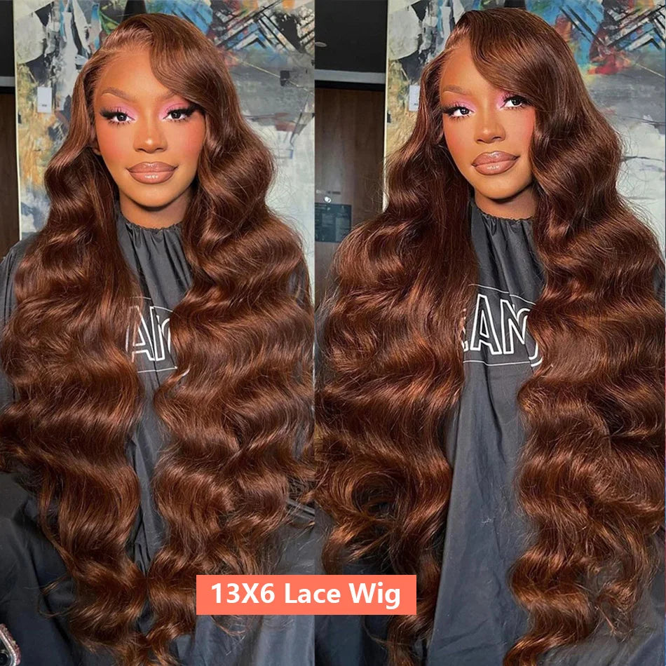 HD Chocolate Brown 13x6 Body Wave Lace Front Wig Brazilian Brown 360 Full Transparent Lace Frontal Wigs For Women Human Hair