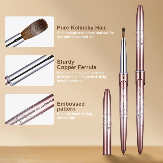 Kolinsky Acrylic Nail Brush Kolinsky Hair Bristles Round Shaped Handle Acrylic Brush Nail Brushes for Acrylic Application Nailar
