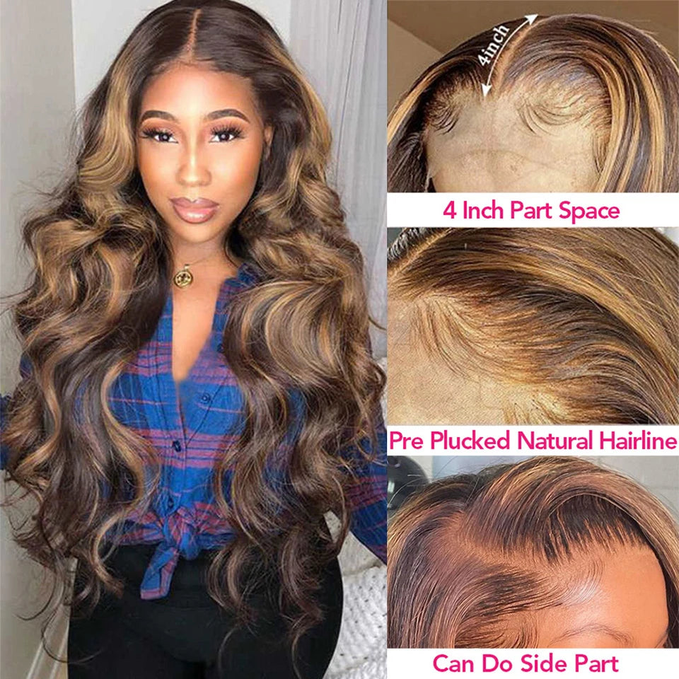 Highlight Wig 13x6 Hd Lace Frontal Wig Honey Blonde Body Wave Lace Front Human Hair Wigs For Women 360 Glueless HD Full Lace Wig