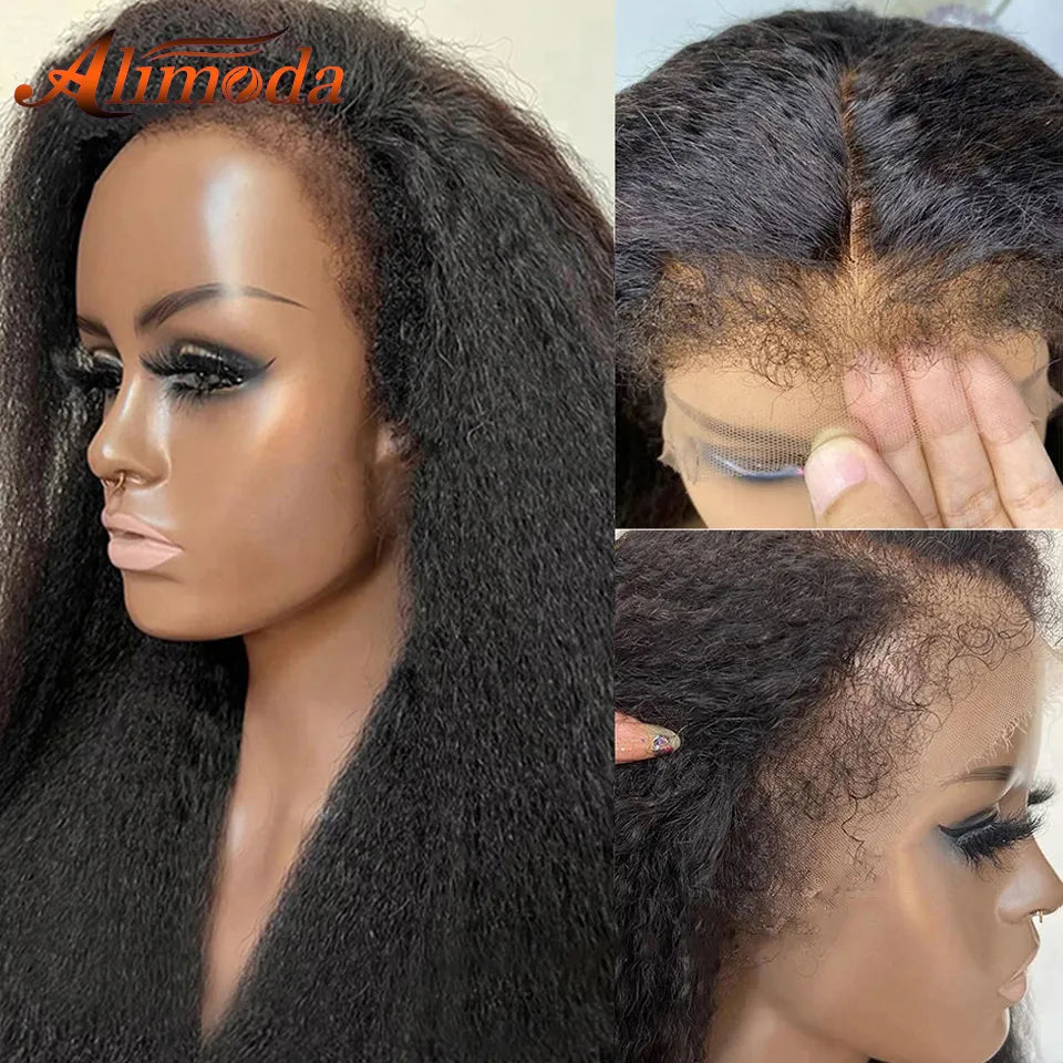 Kinky Straight 13x4 Lace Front Wigs Human Hair 13x6 HD Lace Frontal Wig 4C Edges Natural Hairline Glueless 5x5 Lace Closure Wigs