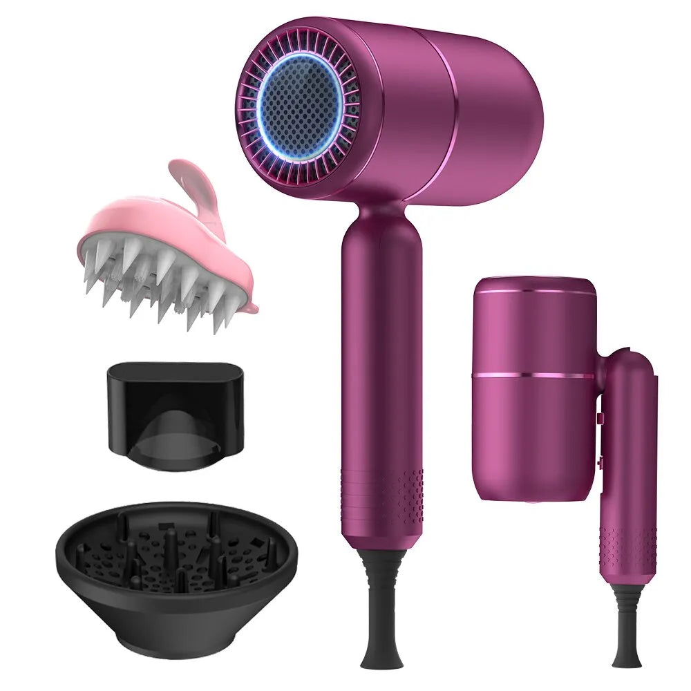 Hair Dryer with Diffuser Ionic Blow Dryer Professional Portable Hair Dryers Accessories for Women Curly Hair Purple Home Appliance