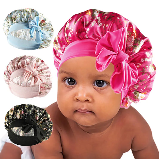 Wide Band Kids Satin Bonnet Cap,Silky Bonnet for Curly Hair,Baby Girls' Hair Wrap for Sleeping