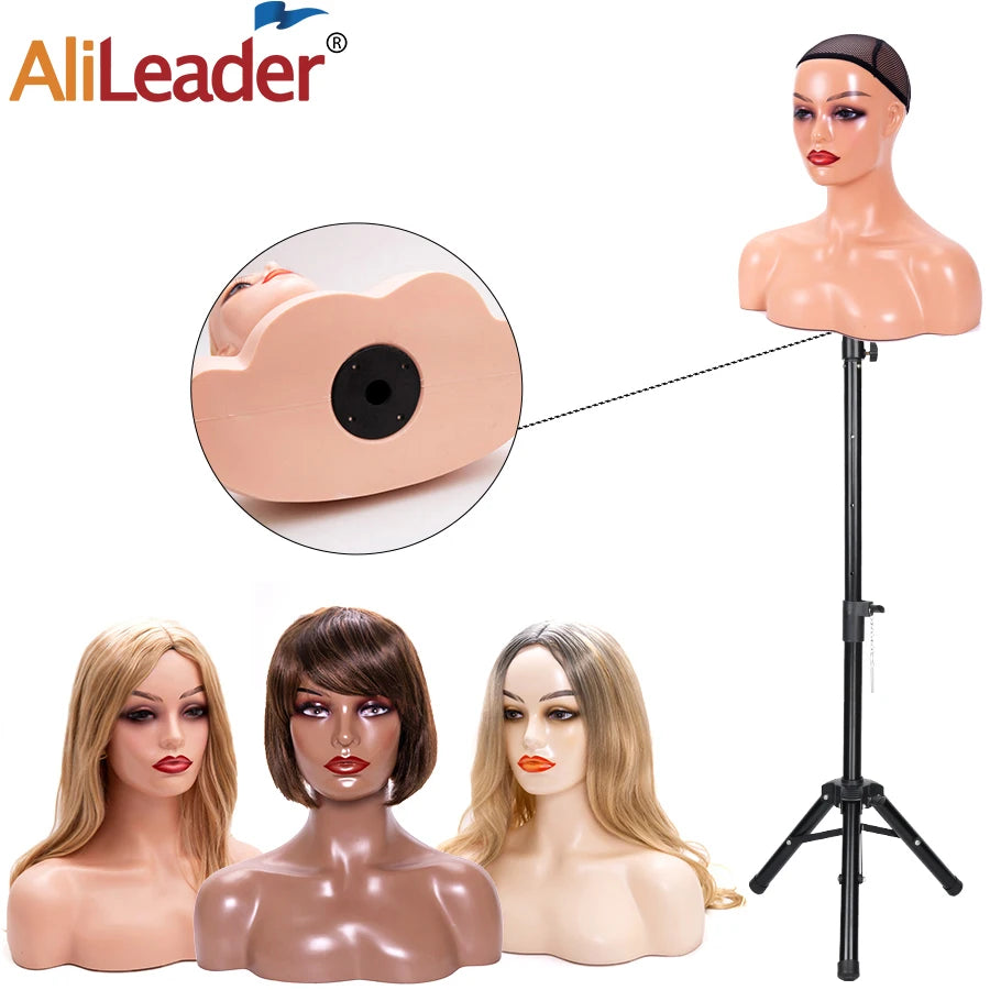 Realistic Female Mannequin Head With Shoulder Black Beige White Manikin Head For Display Wigs Toupee