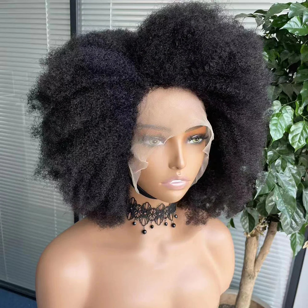 Afro Kinky Curly Lace Front Wig Natural Color Afro Bob Human Hair Natural Hairline 13X4X2 Glueless Short Human Hair Wigs