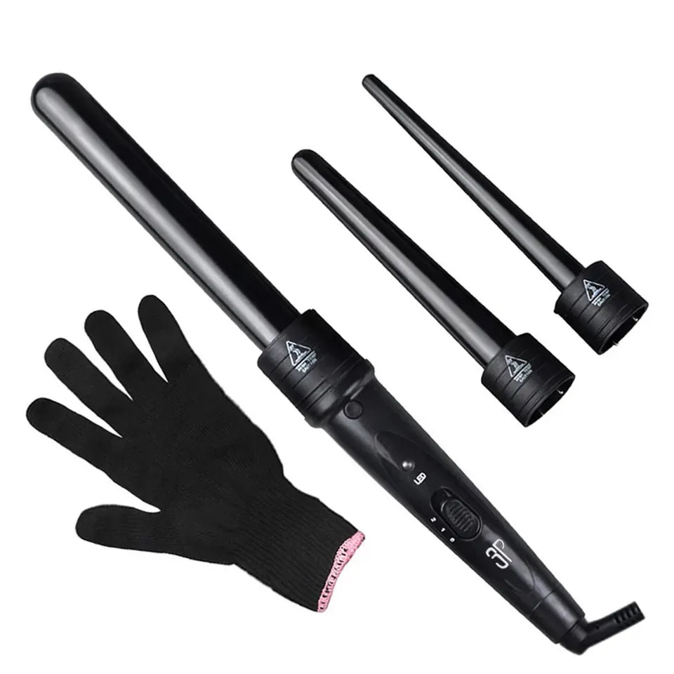 3-in-1 Hair Curling Iron, 3 Interchangeable Barrels and LED Display -Professional Rapid Heating Waves Curl Wond Ceramic Styling