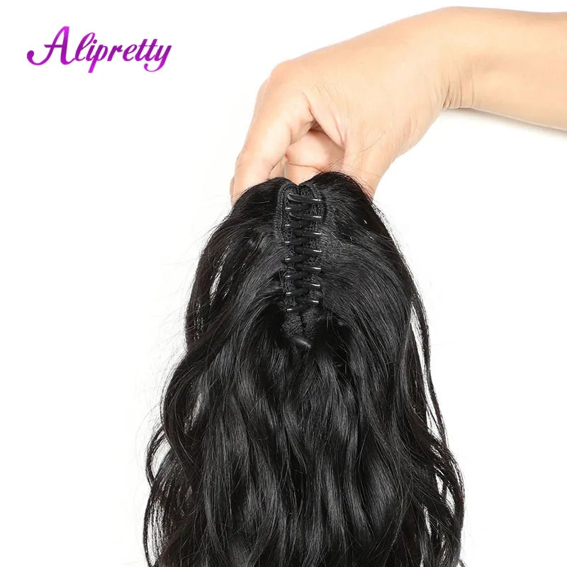 Alipretty Brazilian Ponytail Human Hair Body Wave Extensions For Women Natural Wavy Ponytail Extensions Clip Ins Hairpieces
