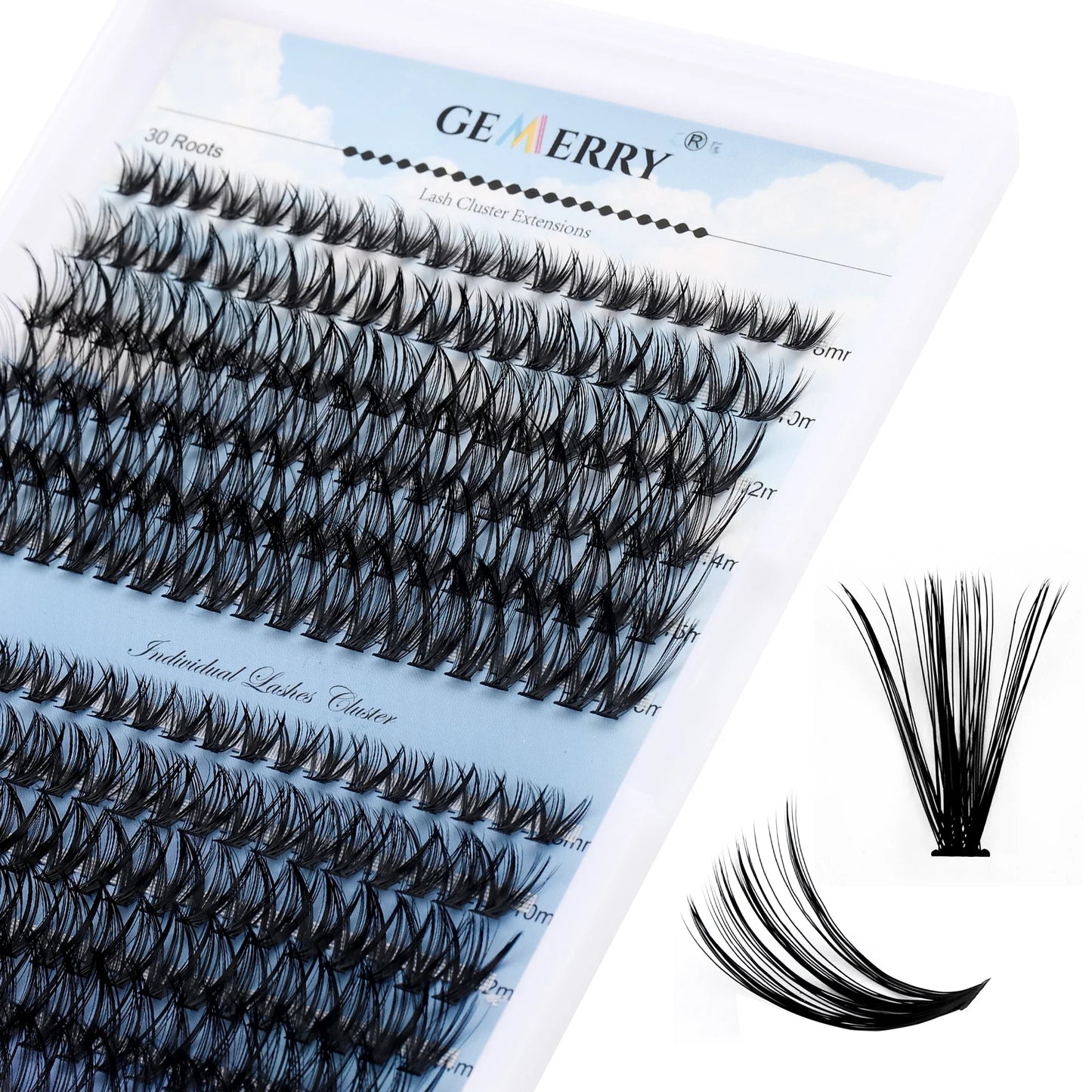 Gemerry Hot Melt Individual Lashes 240 pcs Large Tray 30P/40P D Curl Mix 8-16mm DIY Clusters Cosplay Lashes Extension Makeup