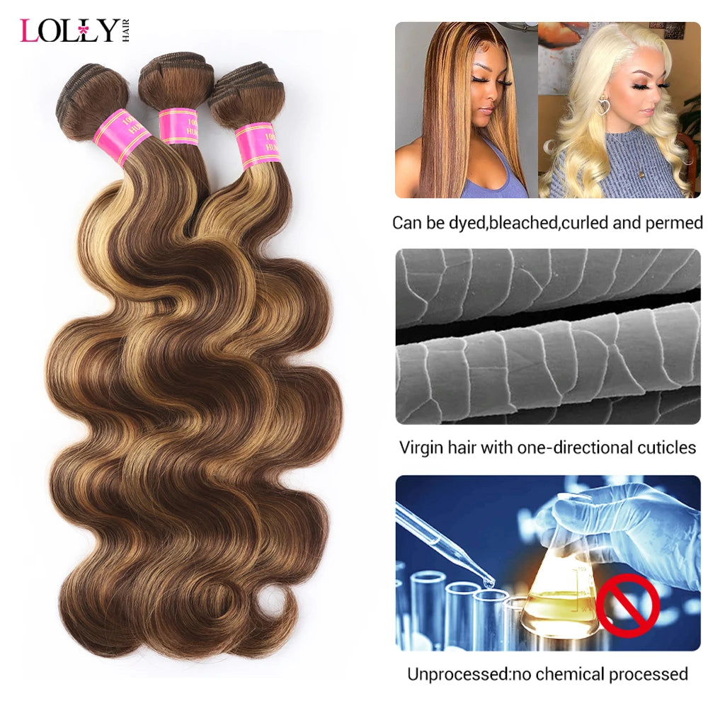 P4/27 Highlight Body Wave Bundles Remy Brazilian Human Hair Bundles Ombre Honey Blonde Bundles Colored Human Hair Extensions