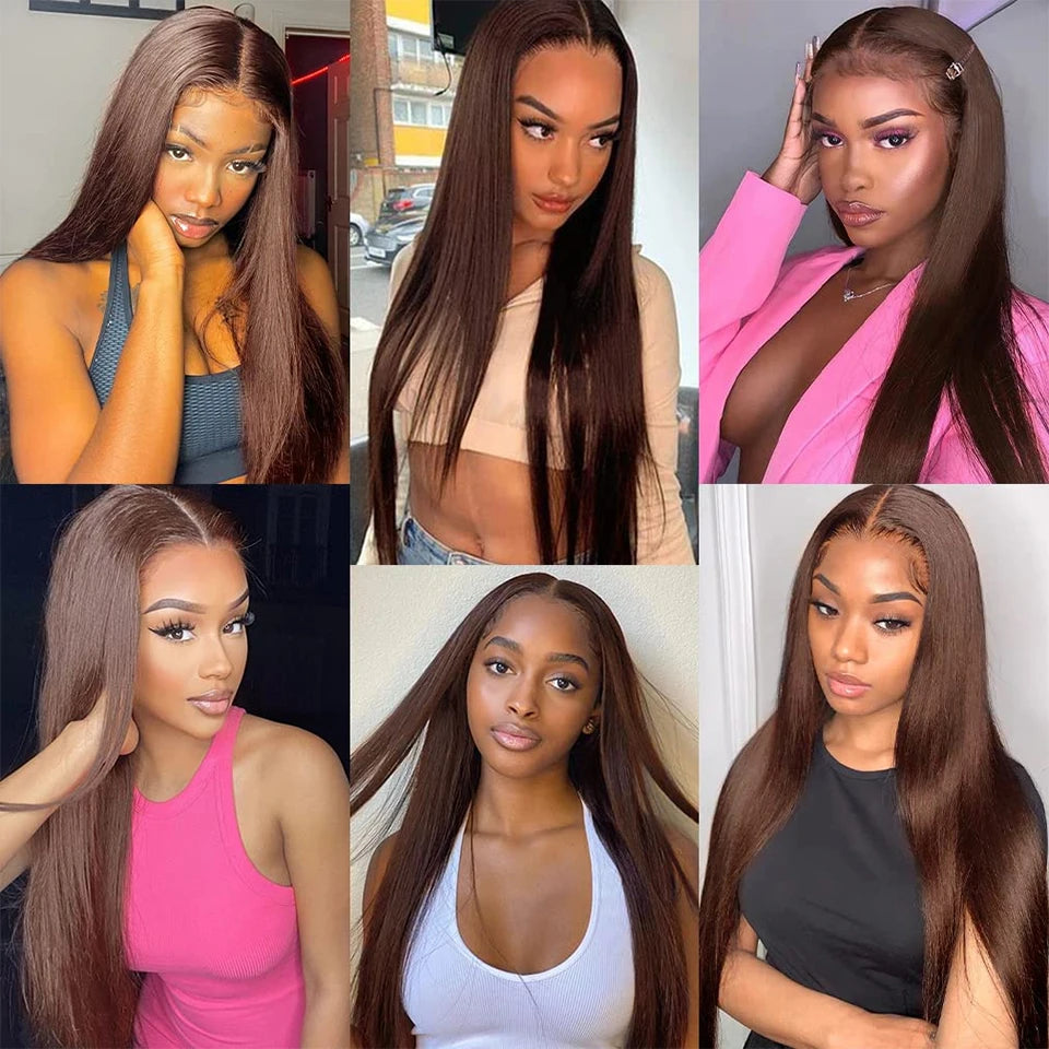 12A 10"-32" #4 Chocolate Brown Straight Human Hair Bundles with Closure Frontal Raw Brazilian Hair Weave Bundles with Closure