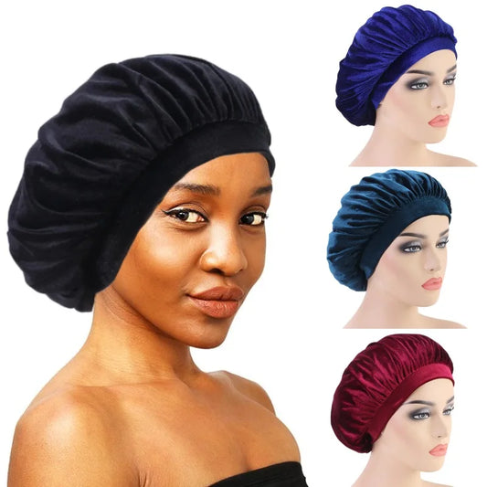 Velvet Bonnet Beanies for Women And Men Night Sleeping Caps Elastic Wide Side Solid Color Turban Muslim Headwrap Chemo Caps