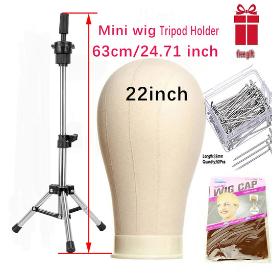 Canvas Block With Wig Tripod Stand Holder For Making Wigs Training Mannequin Head With Stand For Display Styling Manikin Head