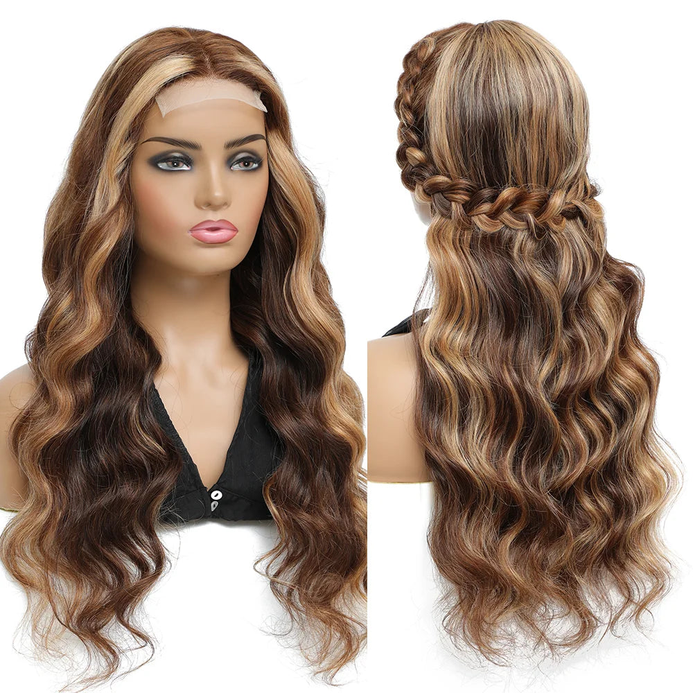 Highlight Brown Body Wave T Part Lace Front Wig Human Hair Wigs For Women Pre Plucked Honey Blonde Colored Cheap Hair Wigs