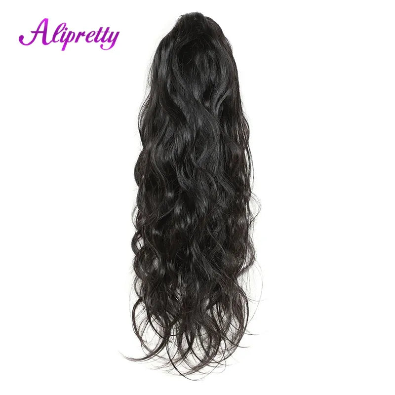Alipretty Brazilian Ponytail Human Hair Body Wave Extensions For Women Natural Wavy Ponytail Extensions Clip Ins Hairpieces