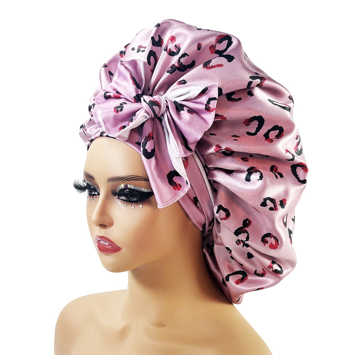 New Large Satin Bonnet Silk Night Sleeping Cap With Head Tie Band Bonnet Edge Wrap For Women Curly Braid Hair