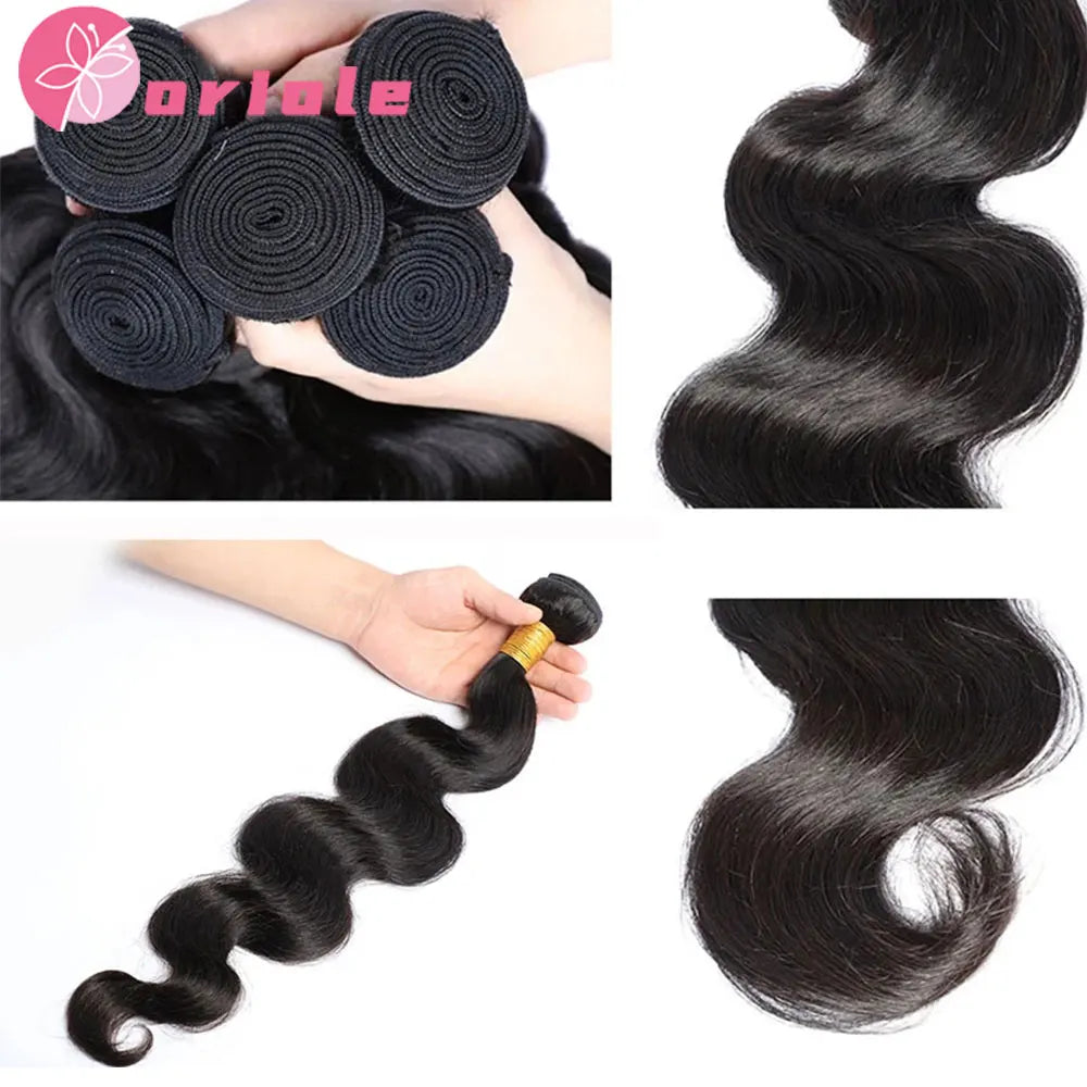 Brazilian Body Wave Human Hair Bundles Natural Hair Weave 3/4 Bundles Deal 8-32Inch Machine Double Weft Bundles Hair Extensions